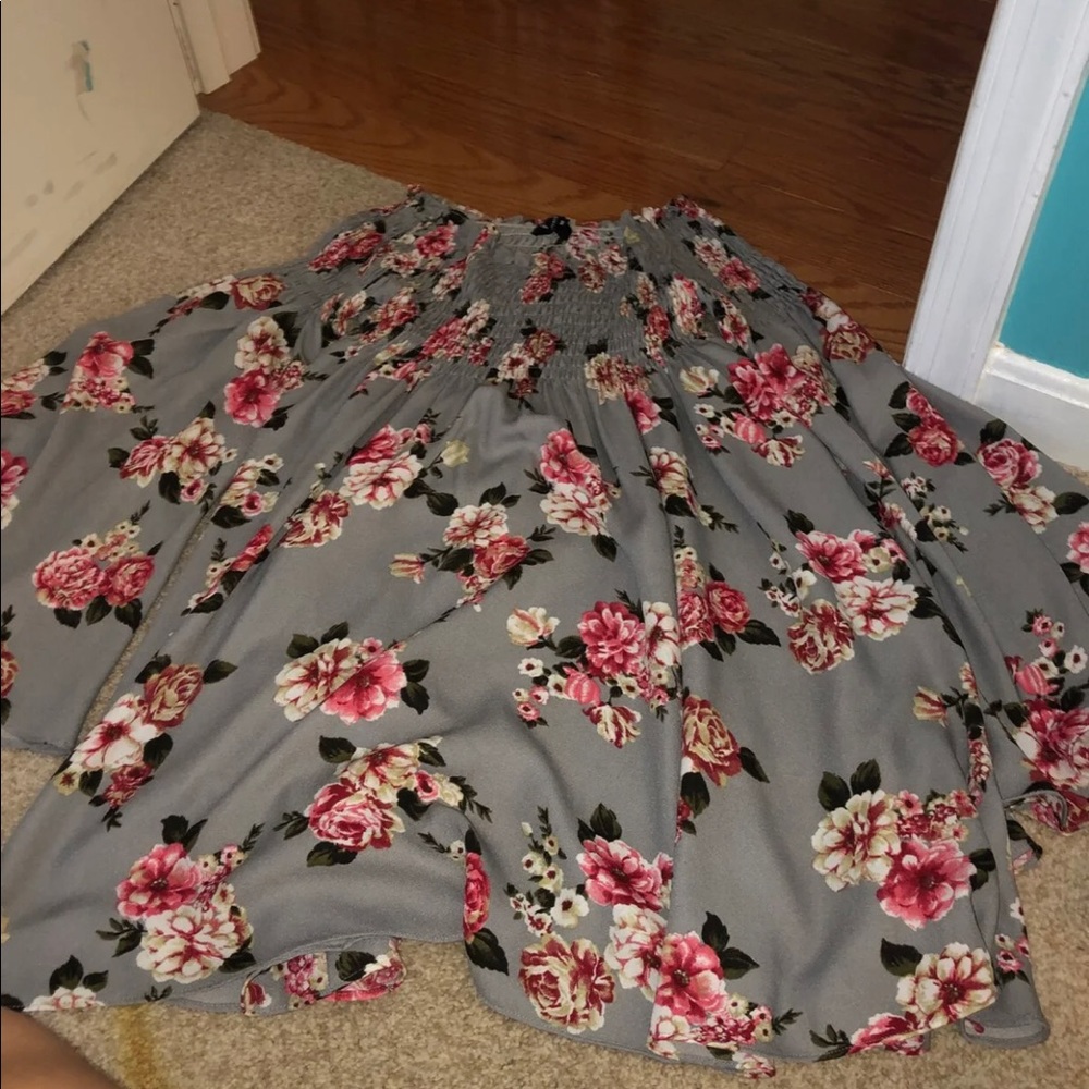 gray long sleeve floral dress